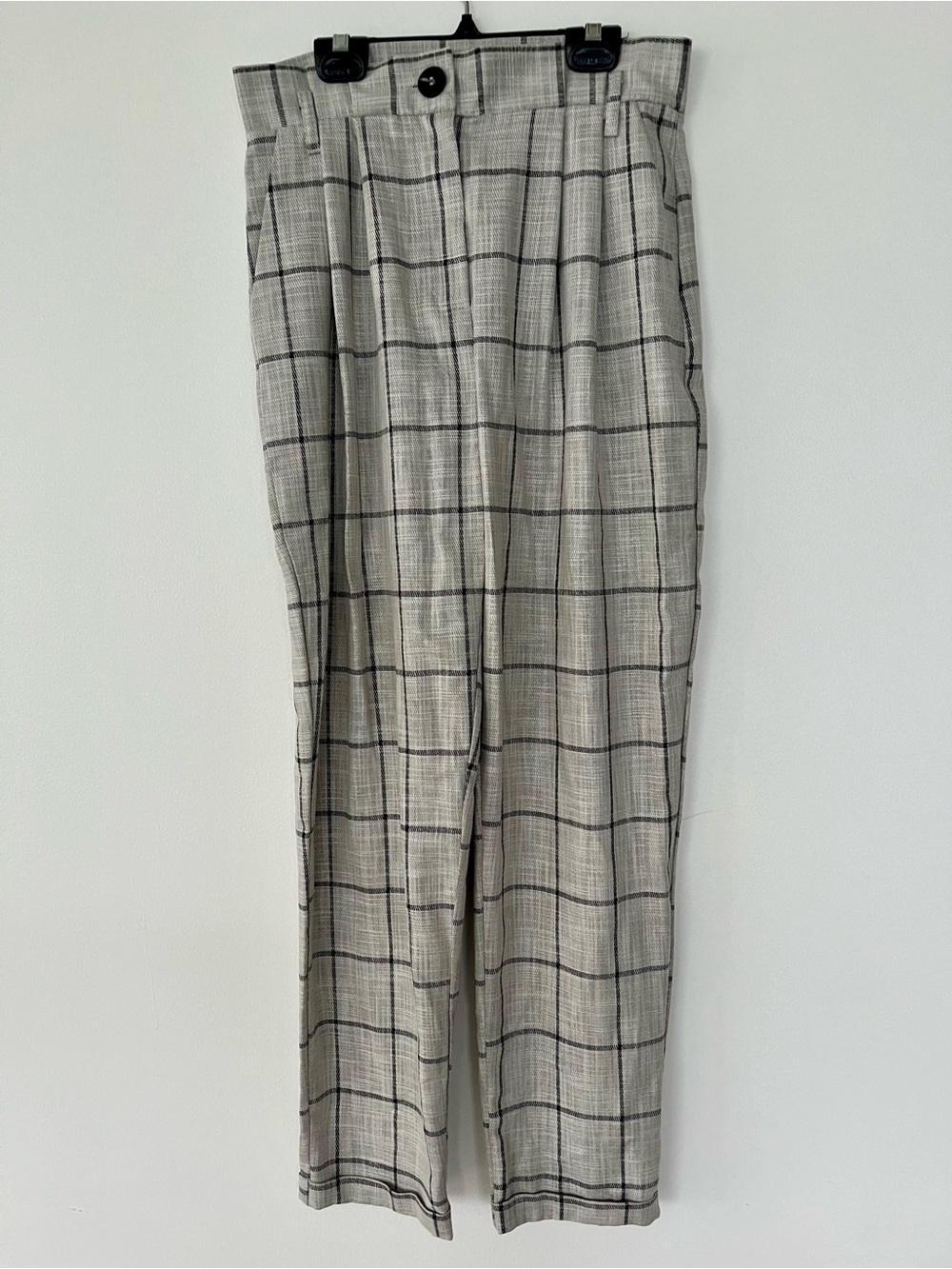 ASOS Women's Plaid High-Waist Trousers in Light Gray and Black